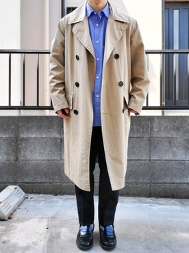 「MHL.」｜「アイテム（ステンカラーコート）」を使った、takahiroさん（メンズ・163cm）の春コーディネート