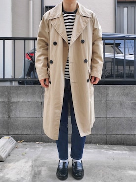 「MHL.」｜「アイテム（ステンカラーコート）」を使った、takahiroさん（メンズ・163cm）の春コーディネート