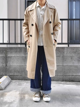 「MHL.」｜「アイテム（ステンカラーコート）」を使った、takahiroさん（メンズ・163cm）の秋コーディネート