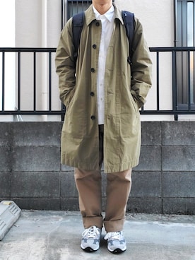 「MHL.（エムエイチエル）のアイテム（ステンカラーコート）」を使った、takahiroさん（メンズ・163cm）の秋コーディネート