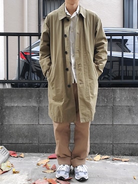 「MHL.（エムエイチエル）のアイテム（ステンカラーコート）」を使った、takahiroさん（メンズ・163cm）の秋コーディネート