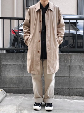 「MHL.（エムエイチエル）のアイテム（ステンカラーコート）」を使った、takahiroさん（メンズ・163cm）の冬コーディネート