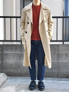 「MHL.（エムエイチエル）のアイテム（ステンカラーコート）」を使った、takahiroさん（メンズ・163cm）の冬コーディネート