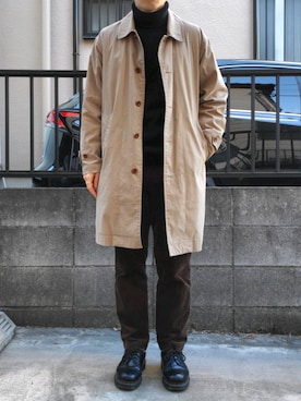 「MHL.（エムエイチエル）のアイテム（ステンカラーコート）」を使った、takahiroさん（メンズ・163cm）の冬コーディネート