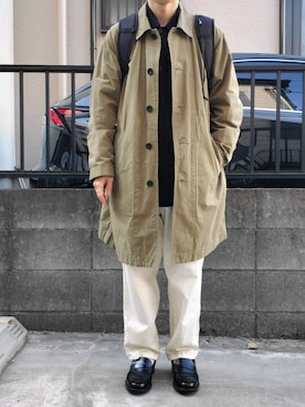 「MHL.（エムエイチエル）のアイテム（ステンカラーコート）」を使った、takahiroさん（メンズ・163cm）の冬コーディネート