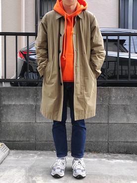 「MHL.（エムエイチエル）のアイテム（ステンカラーコート）」を使った、takahiroさん（メンズ・163cm）の冬コーディネート