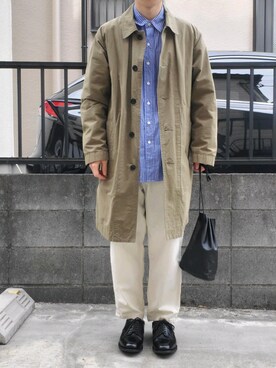 「春めきシューズ」｜「アイテム（ステンカラーコート）」を使った、takahiroさん（メンズ・163cm）の春コーディネート