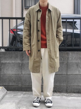 「MHL.（エムエイチエル）のアイテム（ステンカラーコート）」を使った、takahiroさん（メンズ・163cm）の春コーディネート