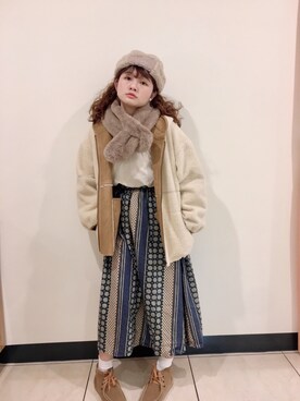 「Samansa Mos2 blue」｜「アイテム（ハンチング/ベレー帽）」を使った、小許さん（レディース・154cm）の冬コーディネート