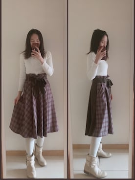 「Supreme.La.La.（シュープリームララ）のアイテム（スカート）」を使った、yuyanllさん（レディース・159cm）の冬コーディネート