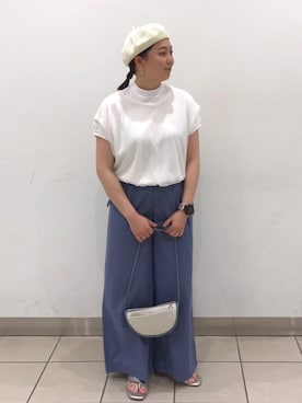 「涼しくて軽い「涼・軽パンツ」」｜「アイテム（ハンチング/ベレー帽）」を使った、coen   ありさん（レディース・155cm）の夏コーディネート