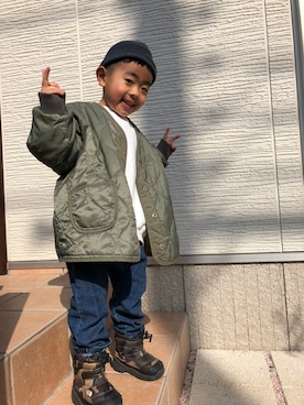 「ヌプシ」｜「アイテム（ノーカラージャケット）」を使った、kenさん（キッズ・100cm）の冬コーディネート