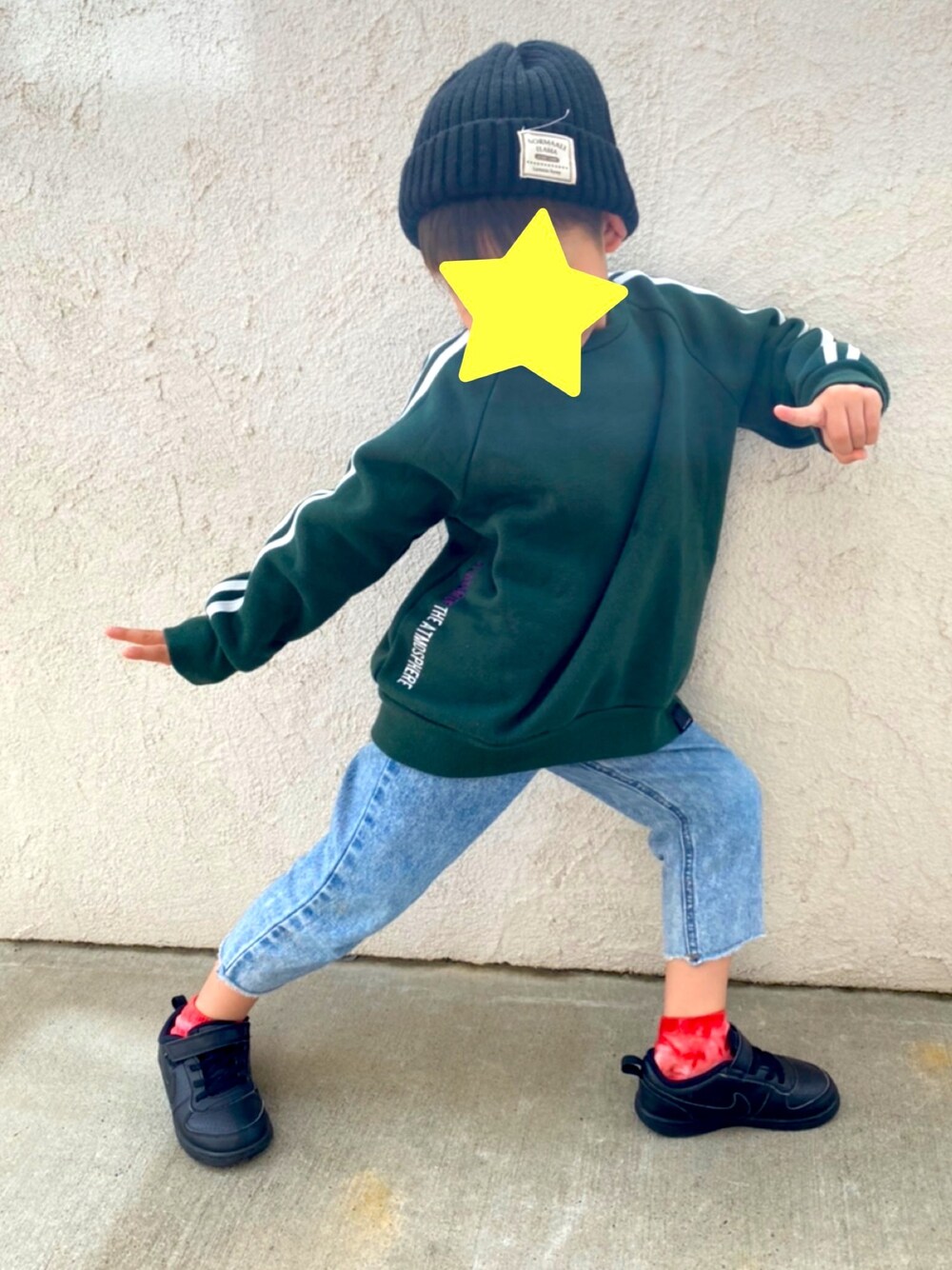 「？のアイテム（スウェット、グリーン系）」を使った、S☺︎ma⁑さん（キッズ・100cm）の秋コーディネートの1枚目の写真