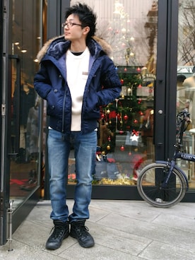 「TYPE BLUE（タイプブルー）のアイテム（デニムパンツ）」を使った、kazuさん（メンズ・180cm）の冬コーディネート