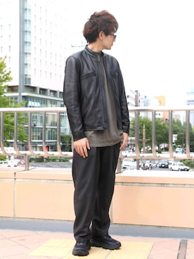 「スタッフセンバツ」｜「アイテム（ライダースジャケット）」を使った、kazuさん（メンズ・180cm）の秋コーディネート