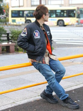 「スタッフセンバツ」｜「アイテム（MA-1）」を使った、kazuさん（メンズ・180cm）の秋コーディネート
