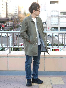 「AVIREX（アヴィレックス）のアイテム（ステンカラーコート）」を使った、kazuさん（メンズ・180cm）の冬コーディネート