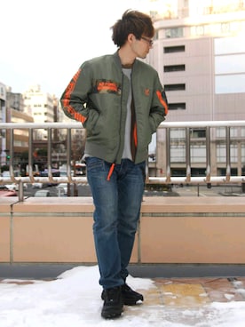 「スタッフセンバツ」｜「アイテム（MA-1）」を使った、kazuさん（メンズ・180cm）の冬コーディネート