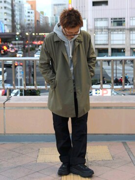 「AVIREX（アヴィレックス）のアイテム（ステンカラーコート）」を使った、kazuさん（メンズ・180cm）の冬コーディネート