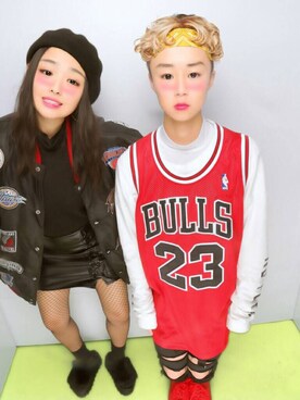 「chicagobullsのアイテム（トップス、レッド系）」を使った、TAT$Uさん（メンズ）の冬コーディネート