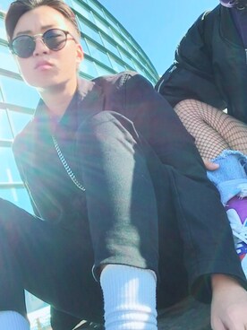 「no brand（ノーブランド）のアイテム（その他アウター、ブラック系）」を使った、TAT$Uさん（メンズ）の冬コーディネート