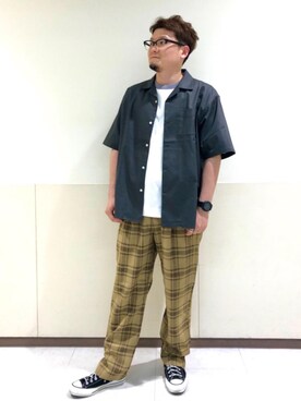 「USAコットン」｜「アイテム（スラックス）」を使った、coen SHOTAROさん（メンズ・174cm）の春コーディネート