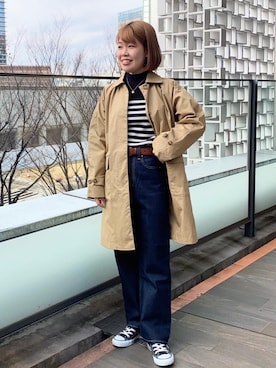 「coen（コーエン）のアイテム（ステンカラーコート）」を使った、coen ゆみさん（レディース・160cm）の冬コーディネート