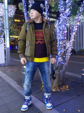 「DIESEL（ディーゼル）のアイテム（MA-1）」を使った、とっくんさん（メンズ・170cm）の冬コーディネート