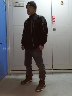 「DIESEL（ディーゼル）のアイテム（その他アウター）」を使った、とっくんさん（メンズ・170cm）の冬コーディネート