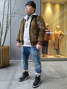 「DIESEL（ディーゼル）のアイテム（その他アウター）」を使った、とっくんさん（メンズ・170cm）の冬コーディネート