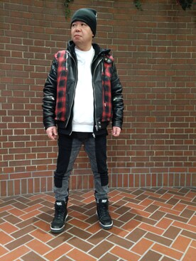 「DIESEL（ディーゼル）のアイテム（ライダースジャケット）」を使った、とっくんさん（メンズ・170cm）の冬コーディネート