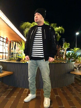 「DIESEL（ディーゼル）のアイテム（その他アウター）」を使った、とっくんさん（メンズ・170cm）の冬コーディネート