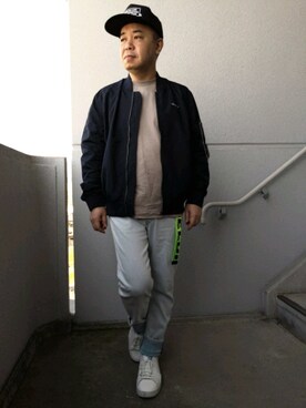 「ディーゼル」｜「アイテム（MA-1）」を使った、とっくんさん（メンズ・170cm）の春コーディネート