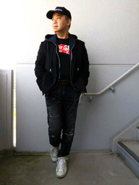 「DIESEL（ディーゼル）のアイテム（Tシャツ/カットソー）」を使った、とっくんさん（メンズ・170cm）の春コーディネート
