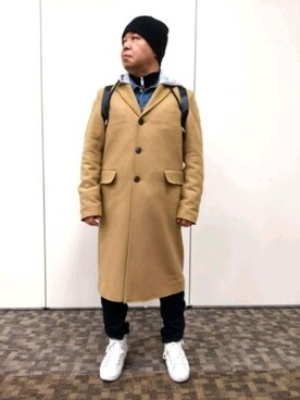 「DIESEL（ディーゼル）のアイテム（チェスターコート）」を使った、とっくんさん（メンズ・170cm）の冬コーディネート