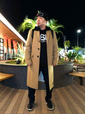 「DIESEL（ディーゼル）のアイテム（チェスターコート）」を使った、とっくんさん（メンズ・170cm）の冬コーディネート