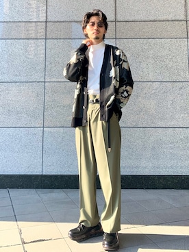 「アイテム（カーディガン/ボレロ）」を使った、Akira Hamadaさん（メンズ・175cm）の春コーディネート