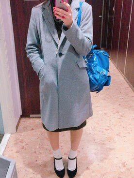 「theodoreのアイテム（チェスターコート、グレー系）」を使った、haruさん（レディース・167cm）の冬コーディネート