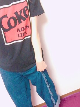 「GU（ジーユー）のアイテム（Tシャツ/カットソー、ブラック系）」を使った、haruさん（レディース・167cm）の春コーディネート