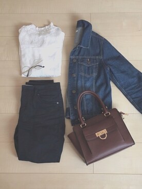 「Honeys」｜「アイテム（デニムジャケット）」を使った、おもちさん（レディース・153cm）の春コーディネート