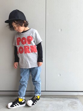 「Mini Rodini（ミニロディーニ）のアイテム（トップス）」を使った、teppeiiiさん（キッズ・110cm）の春コーディネート