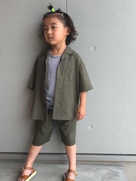 「GU（ジーユー）のアイテム（セットアップ）」を使った、teppeiiiさん（キッズ・110cm）の春コーディネート