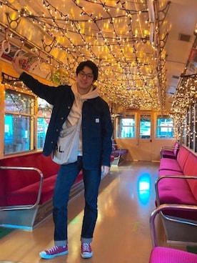 「GAP（ギャップ）のアイテム（カバーオール）」を使った、加藤永遠さん（メンズ・180cm）の冬コーディネート
