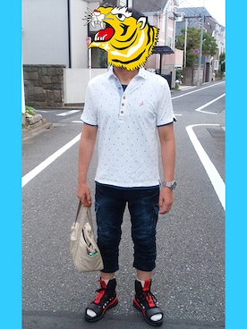 「TAKA-Q（タカキュー）のアイテム（その他パンツ）」を使った、豆々蔵さん（メンズ・165cm）の夏コーディネート