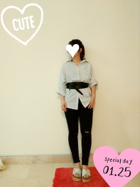 「PULL&BEAR（プルアンドベア）のアイテム（サンダル）」を使った、Mi.さん（レディース・164cm）の冬コーディネート