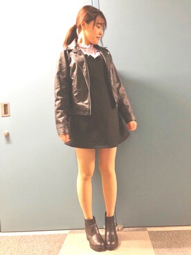 「韓国」｜「アイテム（ライダースジャケット）」を使った、加仲ひよこ🌸さん（レディース・156cm）の春コーディネート