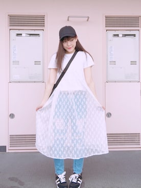 「RETRO GIRL（レトロガール）のアイテム（ニットキャップ/ビーニー）」を使った、加仲ひよこ🌸さん（レディース・156cm）の夏コーディネート