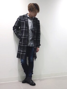 「GOSTAR DE FUGA（ゴスタール ジフーガ）のアイテム（チェスターコート）」を使った、GOSTAR DE FUGAさん（メンズ・174cm）の秋コーディネート
