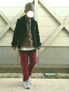 「ロング丈」｜「アイテム（ピーコート）」を使った、T.さん（メンズ・176cm）の冬コーディネート