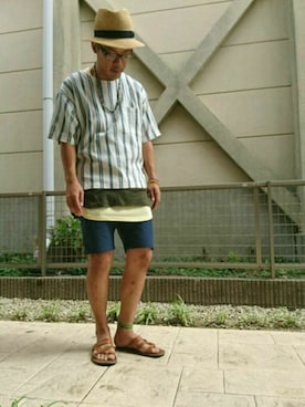 「膝上ショーツ」｜「アイテム（帽子）」を使った、T.さん（メンズ・176cm）の夏コーディネート